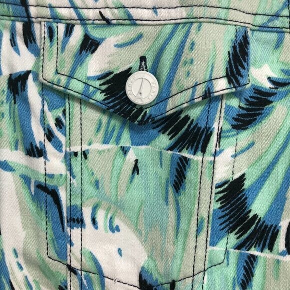Kenzo Aquamarine teal leaf printed denim shirt mini dress 36 (US 4) - Picture 6 of 15